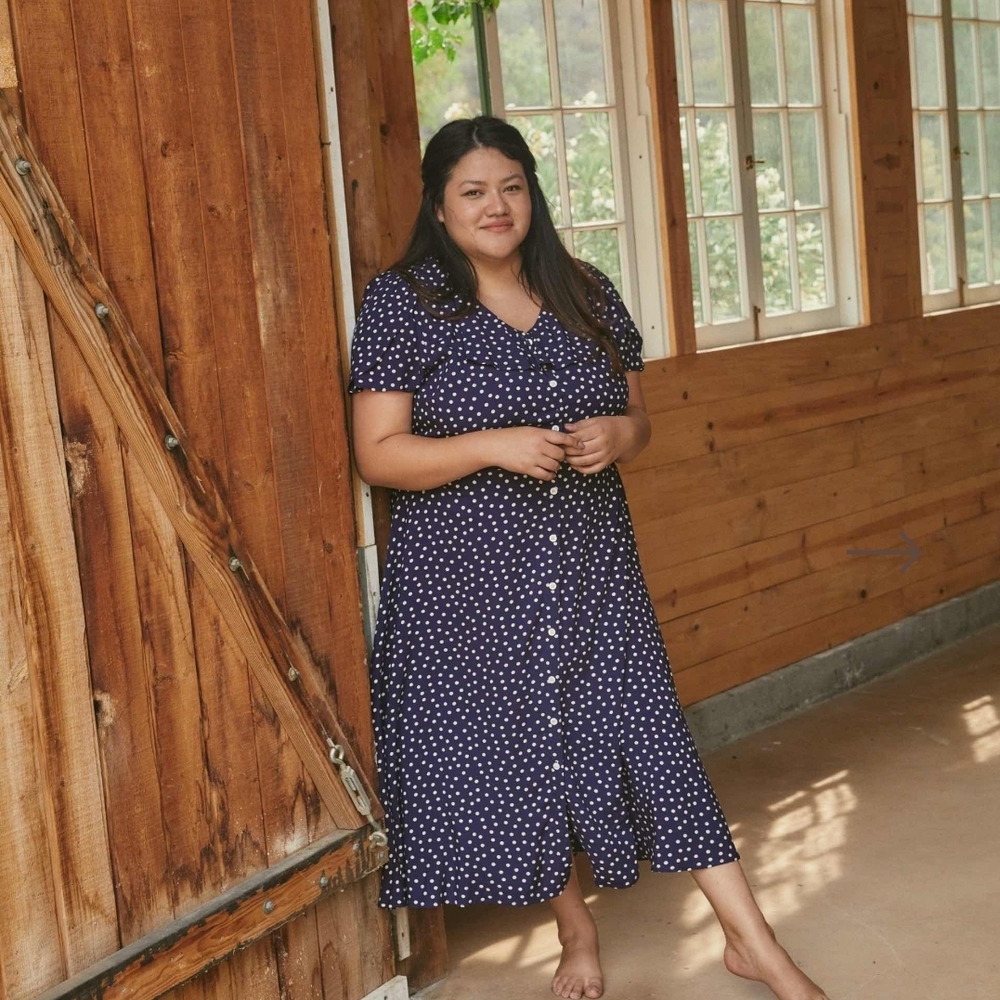 Navy Polka Dot Midi Dress